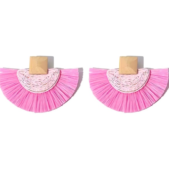 Anthropologie Bohemian Pinkish Rattan Earrings - Picture 1 of 16